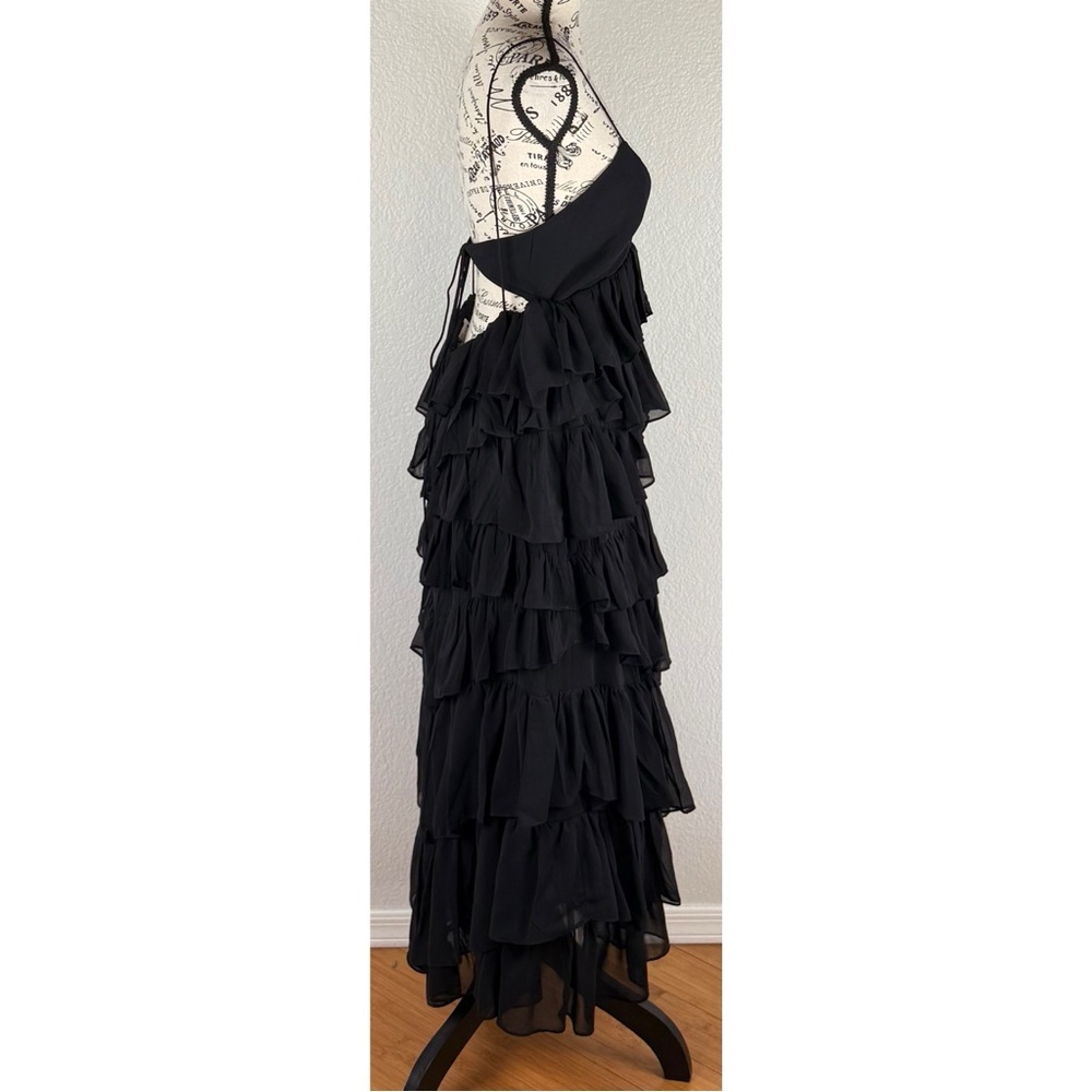 ZARA NWT Women’s Black Strappy Tiered Ruffled Midi Dress Evening Holidays, Small - Picture 5 of 12